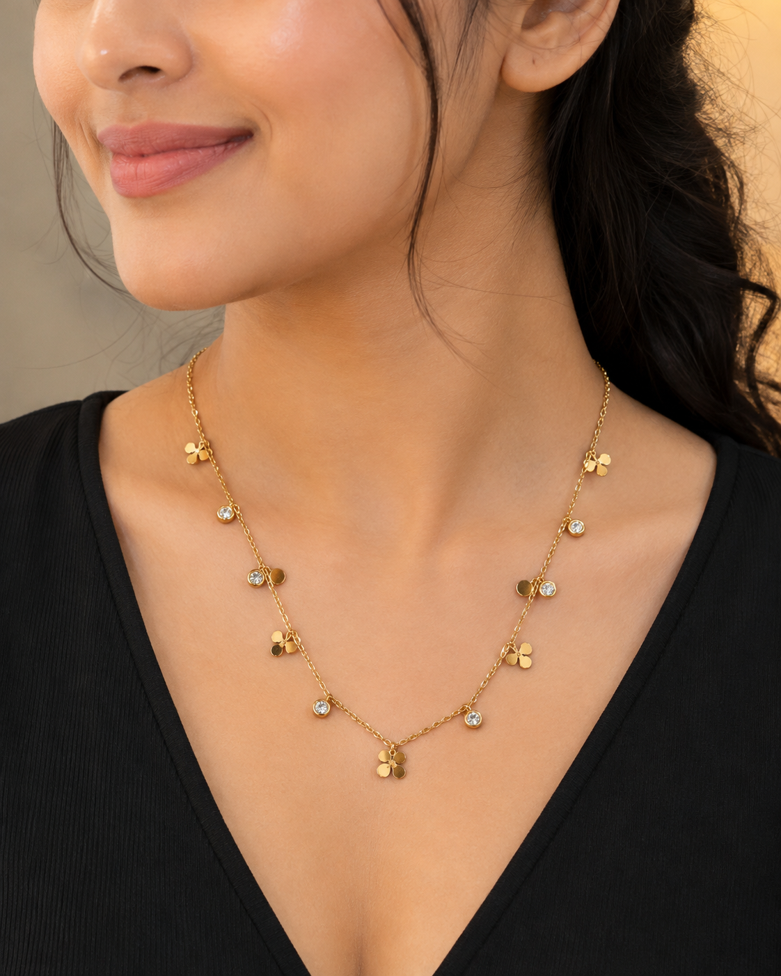 Dainty Gold Floral Charm Necklace